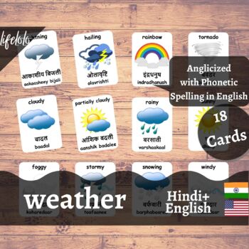 Preview of Weather - HINDI English Bilingual Flash Cards | 18 Nomenclature Cards