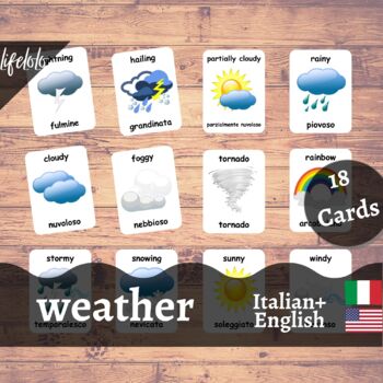 Preview of Weather - ITALIAN English Bilingual Flash Cards | 18 Nomenclature Cards