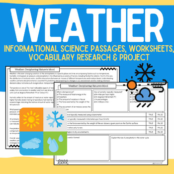 Preview of Weather: Informational Passages, Worksheets, Vocabulary, & Research Projects