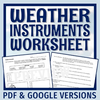 Preview of Weather Instruments Worksheet Weather Tools Middle School PRINT and GOOGLE