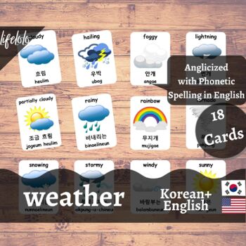 Preview of Weather - KOREAN English Bilingual Flash Cards | 18 Nomenclature Cards