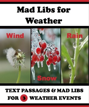 Preview of Weather Mad Libs: Closed Text Reading, Myths, Folktales, Parts of Speech