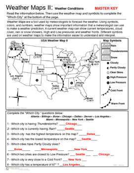 Reading A Weather Map Worksheet Pdf Weather Maps II   Practice Current Conditions and Forecast Activity