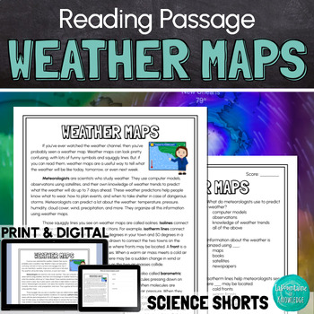 Preview of Weather Maps Reading Comprehension Passage PRINT and DIGITAL