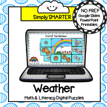 Preview of Weather Math & Literacy Digital Mystery Picture Puzzles for Google Slides