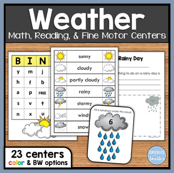 Preview of Weather Math, Reading, and Fine Motor Centers
