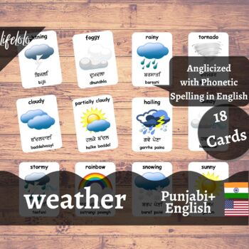 Preview of Weather - PUNJABI English Bilingual Flash Cards | 18 Nomenclature Cards