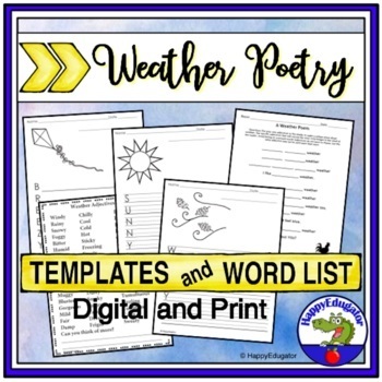 Preview of Weather Poetry Imagery Word List, Templates and Easel Activity Digital and Print