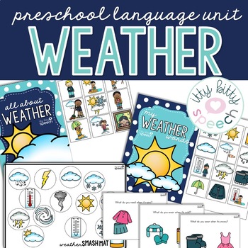 Preview of FREEBIE Weather Preschool Language Unit for Speech Therapy (+ BOOM™ Cards)