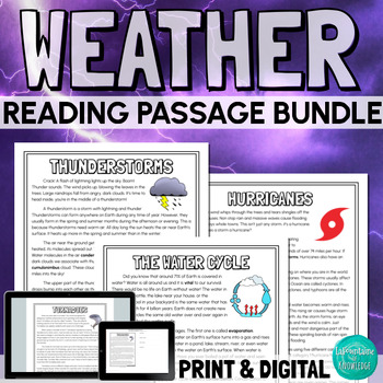Preview of Weather Reading Comprehension Passages Bundle PRINT and DIGITAL