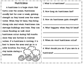 weather reading comprehension passages questions tornado hurricane