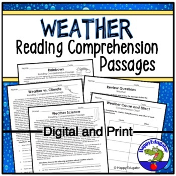 Preview of Weather Reading Comprehension Passages and Questions with Easel Activity
