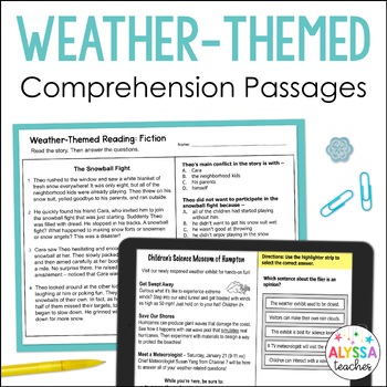Preview of Weather Reading Comprehension Passages and Questions | Digital and Print