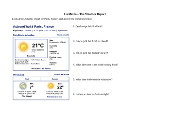Preview of Weather Report - French Reading Comprehension Activity