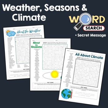 Preview of Weather, Seasons and Climate Word Search Puzzle Activity Vocabulary Worksheets