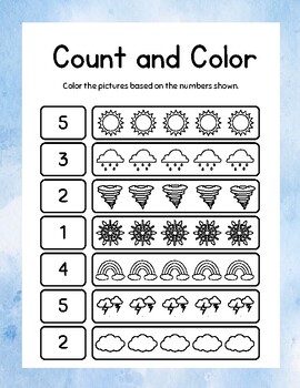 Weather Spring Count and Color Preschool Printable Math Activity PreK