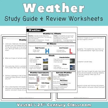 Preview of Weather Study Guide and Review Worksheets - VA SOL 4.4 - {PDF & Digital}