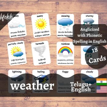 Preview of Weather - TELUGU English Bilingual Flash Cards | 18 Nomenclature Cards