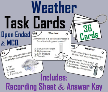 Preview of Weather Task Cards Activity: Fronts, Precipitation, Water Cycle, Climate, etc.