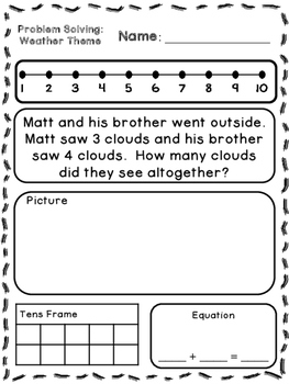 Preview of Weather Theme Addition & Subtraction Word Problems (Kindergarten/First)