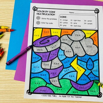 Weather Themed Color by Number Multiplication Facts by Kelly Malloy