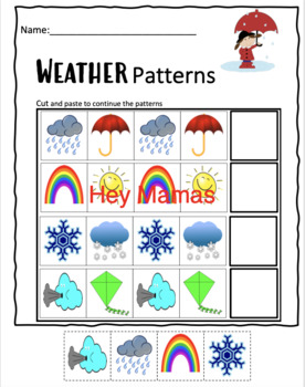 Preview of Weather Themed Preschool Worksheet Patterns