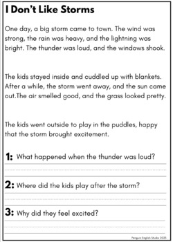 Weather Themed Reading Comprehension Worksheets by The Educational Penguin