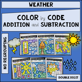 Preview of Weather-Two Digit Addition and Subtraction NO Regrouping Color by Code