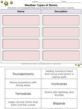 Weather: Types of Storms Cut and Paste Activity - Hurricanes Tornadoes