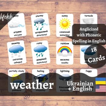 Preview of Weather - UKRAINIAN English Bilingual Flash Cards | 18 Nomenclature Cards