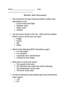 Weather Unit Assessment 4th Grade Science By Cammie S Corner Tpt