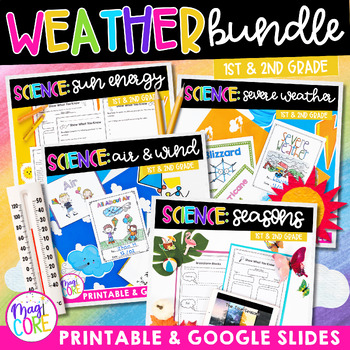 Preview of Weather Unit Bundle 1st & 2nd Grade Science Seasons  Air Wind Storms Activities