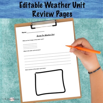 Preview of Weather Unit Review Pages - Third Grade - Homeschool - [EDITABLE]