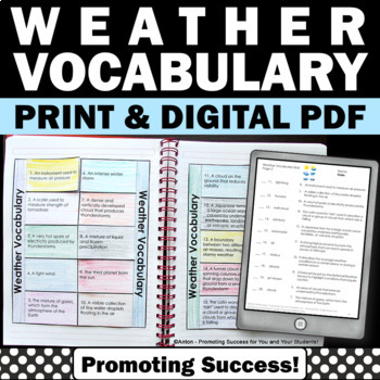 Preview of Weather Vocabulary Activities Earth Science Interactive Notebook Craftivity Quiz