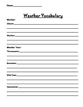 Weather Vocabulary by Cara Robinson | Teachers Pay Teachers