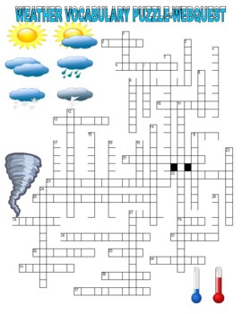 Preview of Weather Vocabulary Crossword Webquest (science / distance learning / internet)