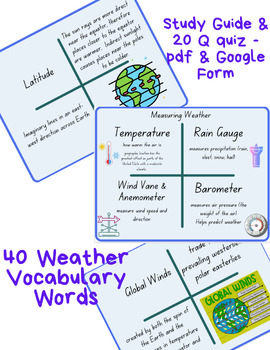 Preview of Weather Vocabulary Review Study Guide with Assessment 5.E.1 NC State Standards