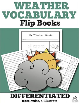 Preview of Weather Vocabulary Words Flip Book: Trace, Cut, and Color