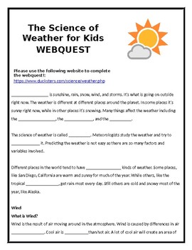 Preview of Weather Webquest for Kids