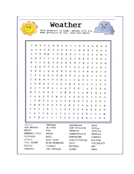 Preview of Weather Word Search or Wordsearch Puzzle