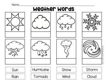 weather words cut and paste activity by the kindergarten creator