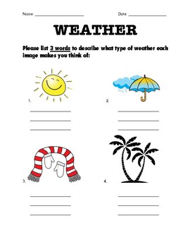 Preview of Weather Words Worksheet