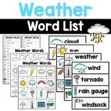 Weather Words - Writing Center Word Lists
