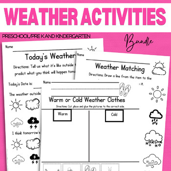 Preview of Weather Worksheets Bundle for Preschool, Pre K and Kindergarten - No Prep