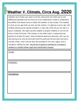 Preview of Weather and Climate #3 CER Reading/Writing Prompt