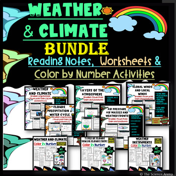 Preview of Weather and Climate - BUNDLE of Reading, Worksheets, Color by Number Activities