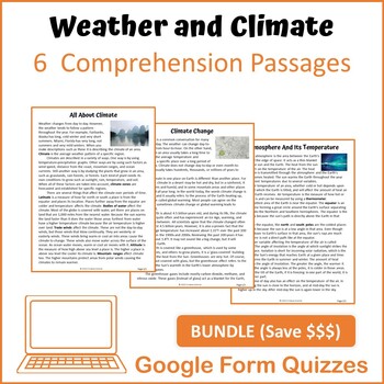 Preview of Weather and Climate Bundle Reading Comprehension - Google Form Quiz