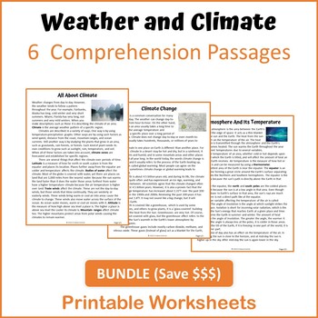 Preview of Weather and Climate Bundle Reading Comprehension - Printable Worksheets