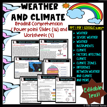 Preview of Weather and Climate Reading Comprehension Worksheets - Instruments, Types, Zones