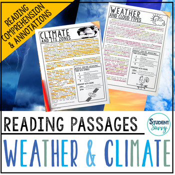 Preview of Weather Reading Passages Worksheets Tools Weather & Climate Severe Zones Clouds